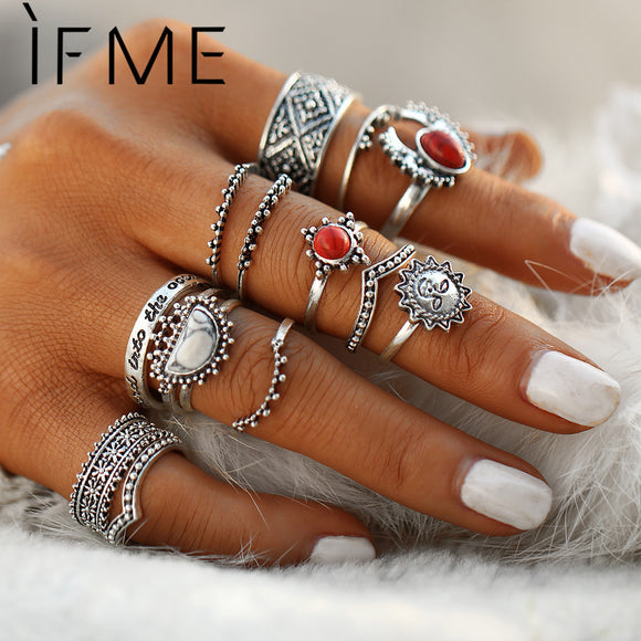 IF ME Vintage Bohemian Midi Finger Rings Set for Women 2017