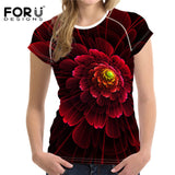 FORUDESIGNS 3D Flowers Rose T-shirts Women Summer Tops Tees Print 2017