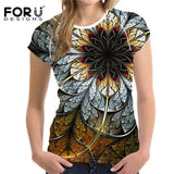 FORUDESIGNS 3D Flowers Rose T-shirts Women Summer Tops Tees Print 2017