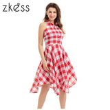 Zkess 2017 Checks Flared Plaid Shirtdress Explosions Leisure Vintage Dresses