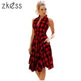 Zkess 2017 Checks Flared Plaid Shirtdress Explosions Leisure Vintage Dresses