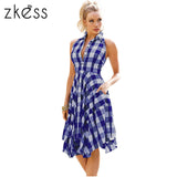 Zkess 2017 Checks Flared Plaid Shirtdress Explosions Leisure Vintage Dresses