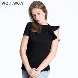 WOTWOY Spring Off Shoulder Ruffles Cotton T Shirt Women 2017